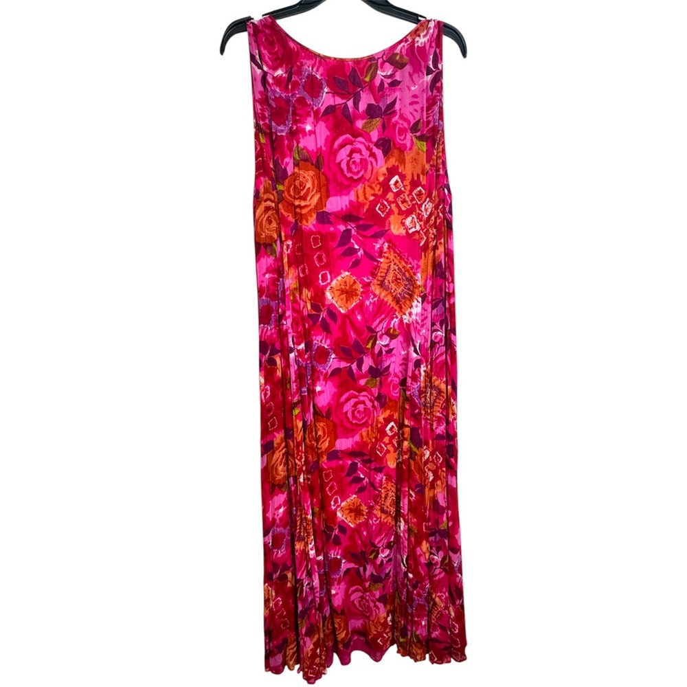 Drapers & Damons Pink Floral Batik Crinkle Rayon Sleeveless Lined Maxi  Dress XL
